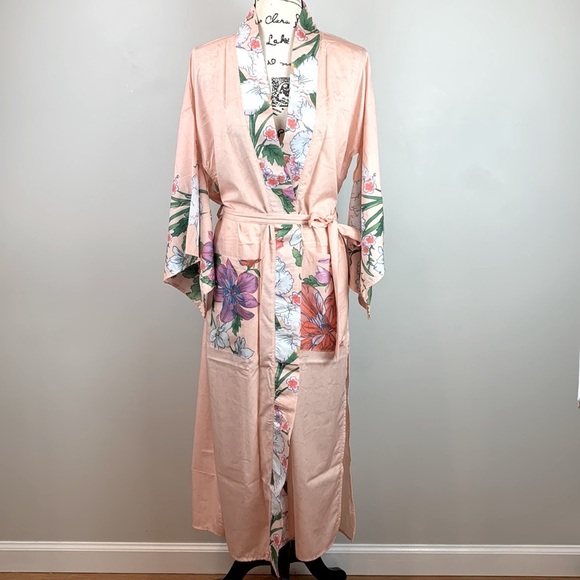 Bohemian Long Floral Peacock Kimono Duster Robe - Picture 7 of 12